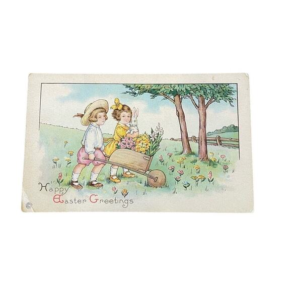 VINTAGE Happy Easter Greetings Postcard 1922 RETRO - Picture 1 of 4